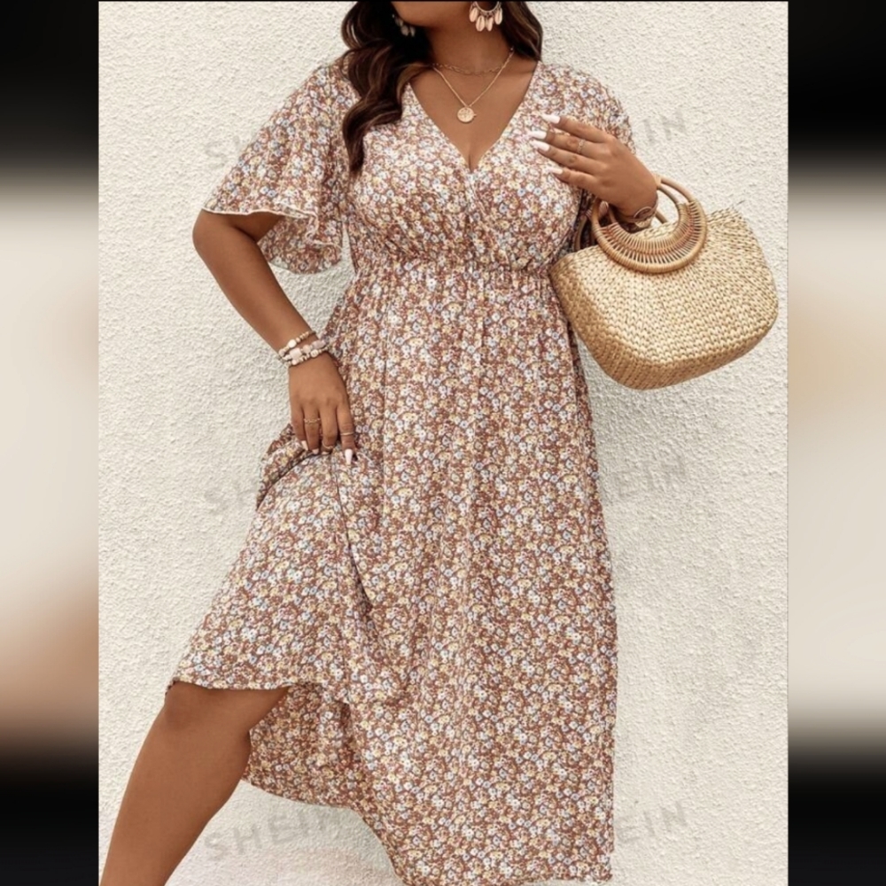 SHEIN Women's Ditsy Floral Print Ruffle Hem Dress NWT - Picture 2 of 15